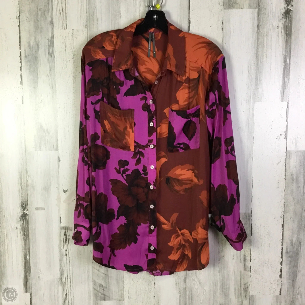 Blouse Long Sleeve By Anthropologie In Orange & Purple, Size: M