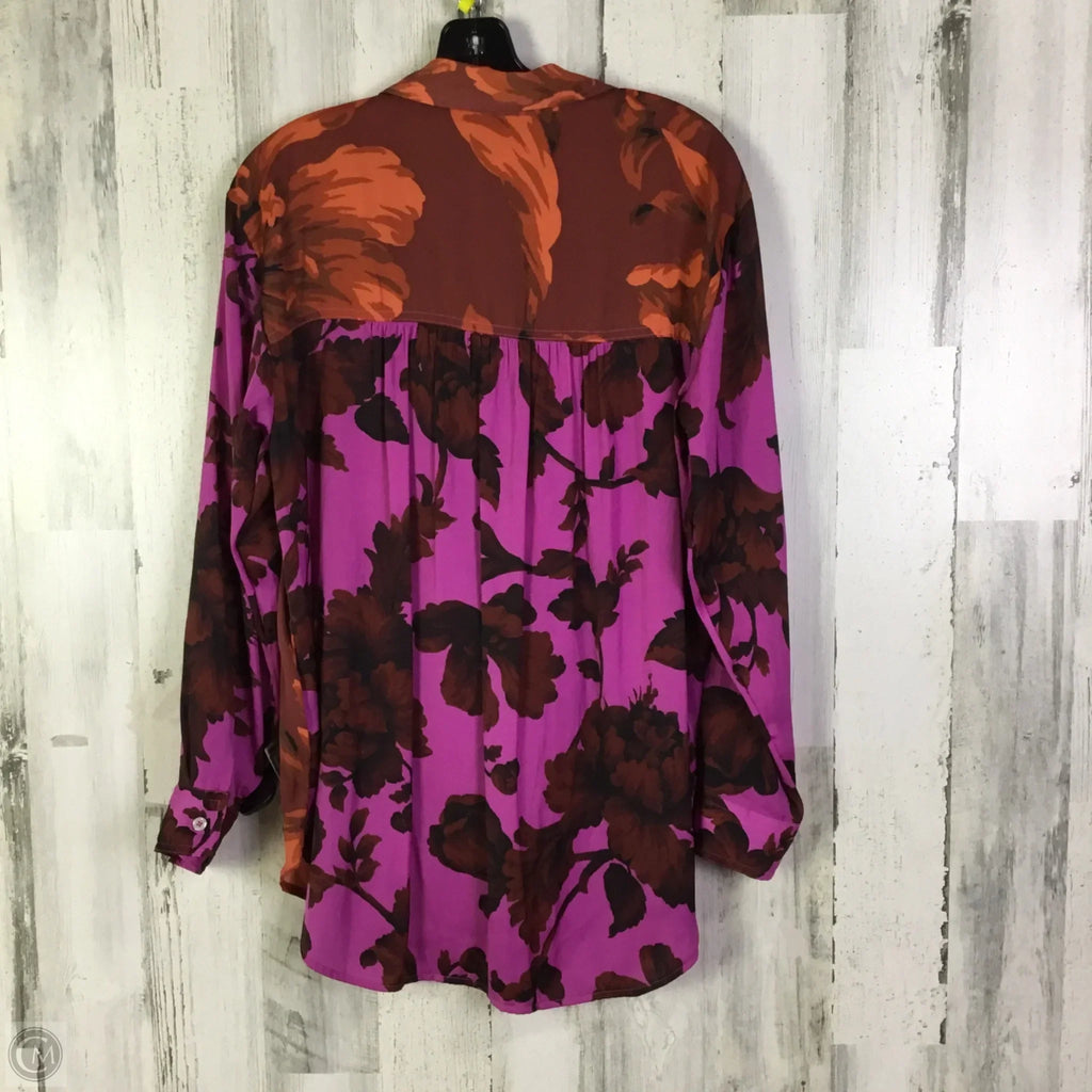 Blouse Long Sleeve By Anthropologie In Orange & Purple, Size: M