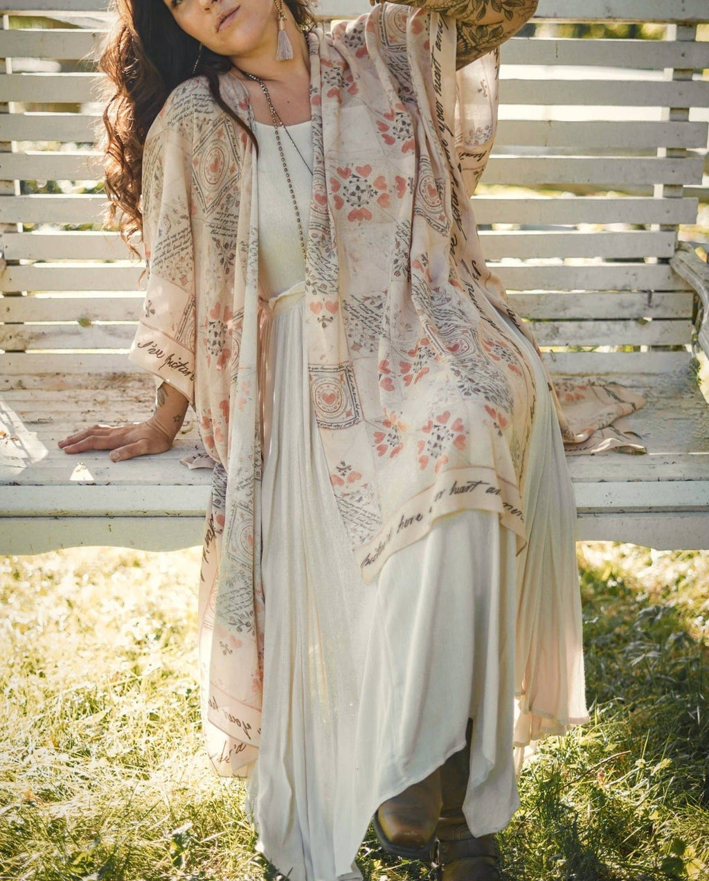 Love Story Heart Print Bamboo Boho Kimono