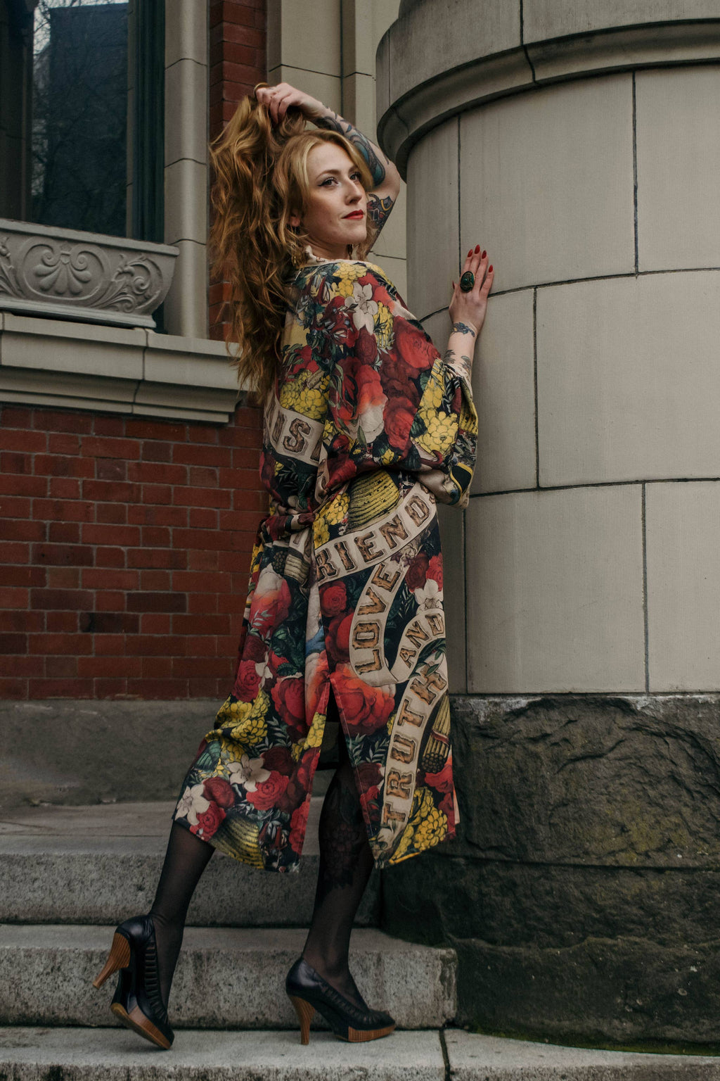 Long Opera Friendship Love & Truth Bamboo Kimono