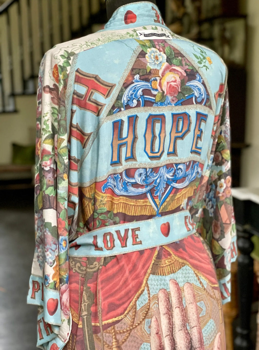 Love Language Printed Long Duster Bamboo Kimono Robe