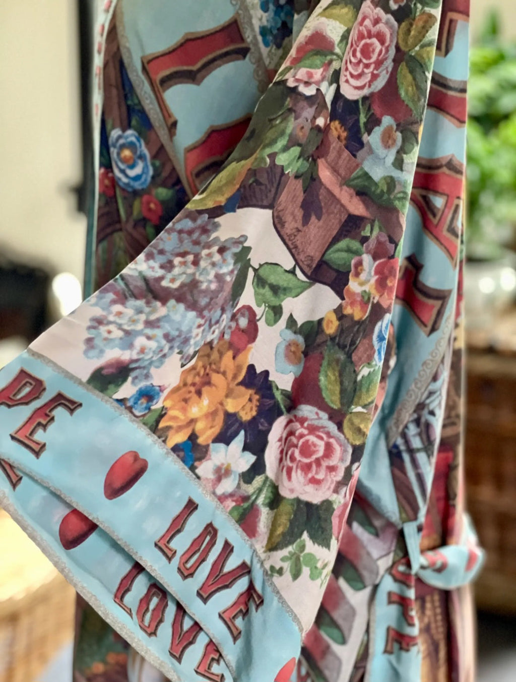 Love Language Printed Long Duster Bamboo Kimono Robe