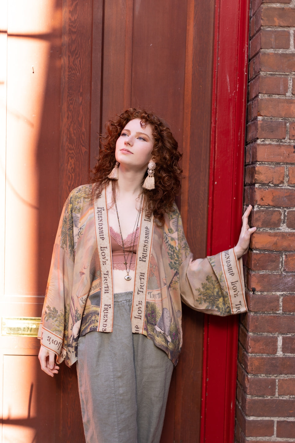 Short Vintage Friendship Love and Truth Cropped Bamboo Kimono Cardigan