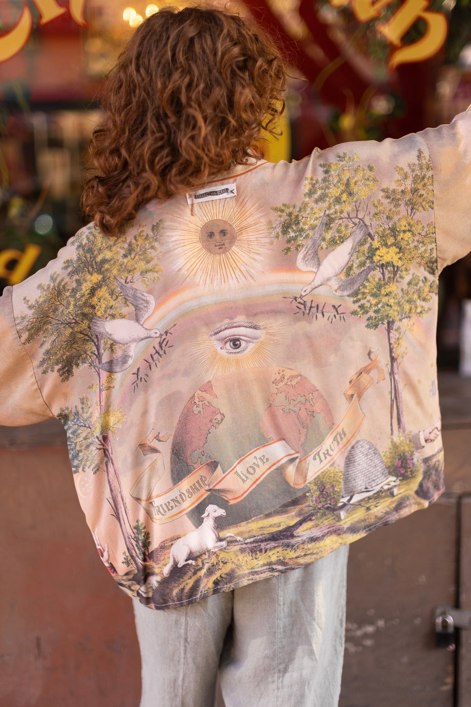 Short Vintage Friendship Love and Truth Cropped Bamboo Kimono Cardigan