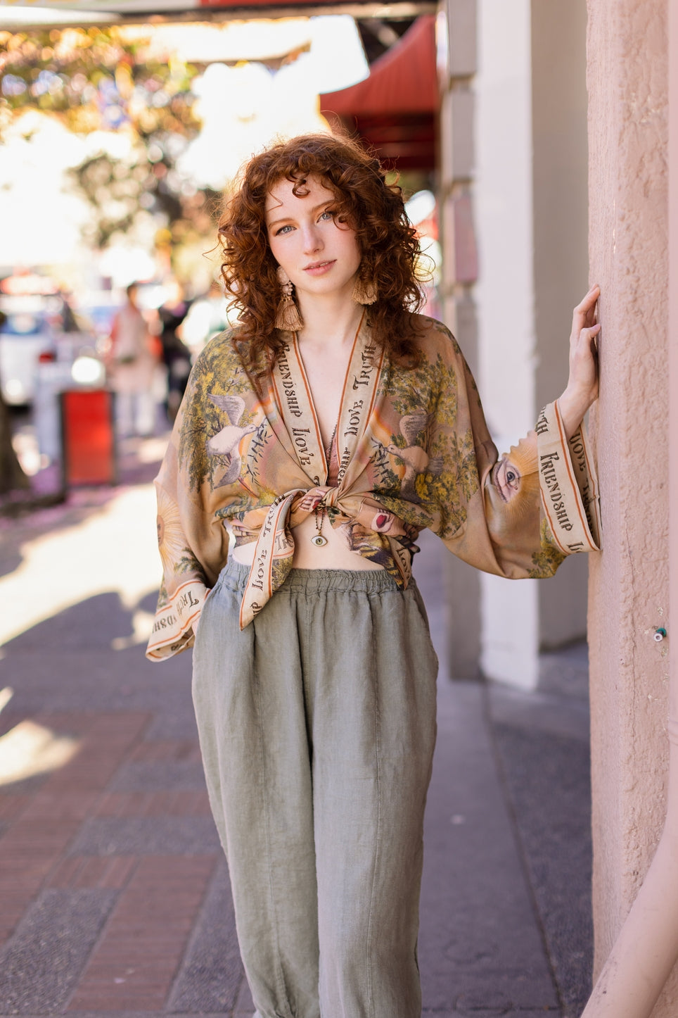 Short Vintage Friendship Love and Truth Cropped Bamboo Kimono Cardigan