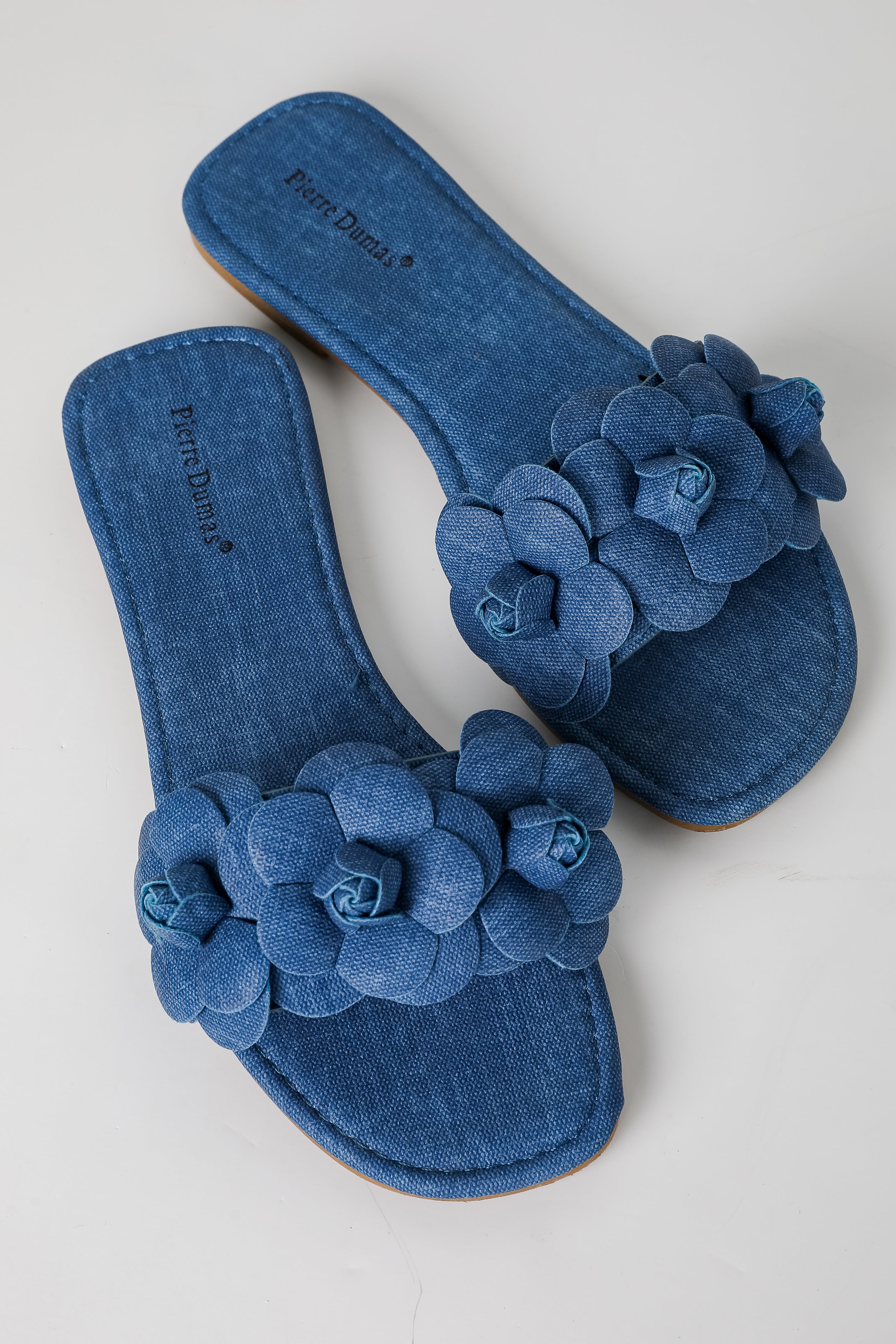FINAL SALE - Classy Touch Blue Flower Slide Sandals