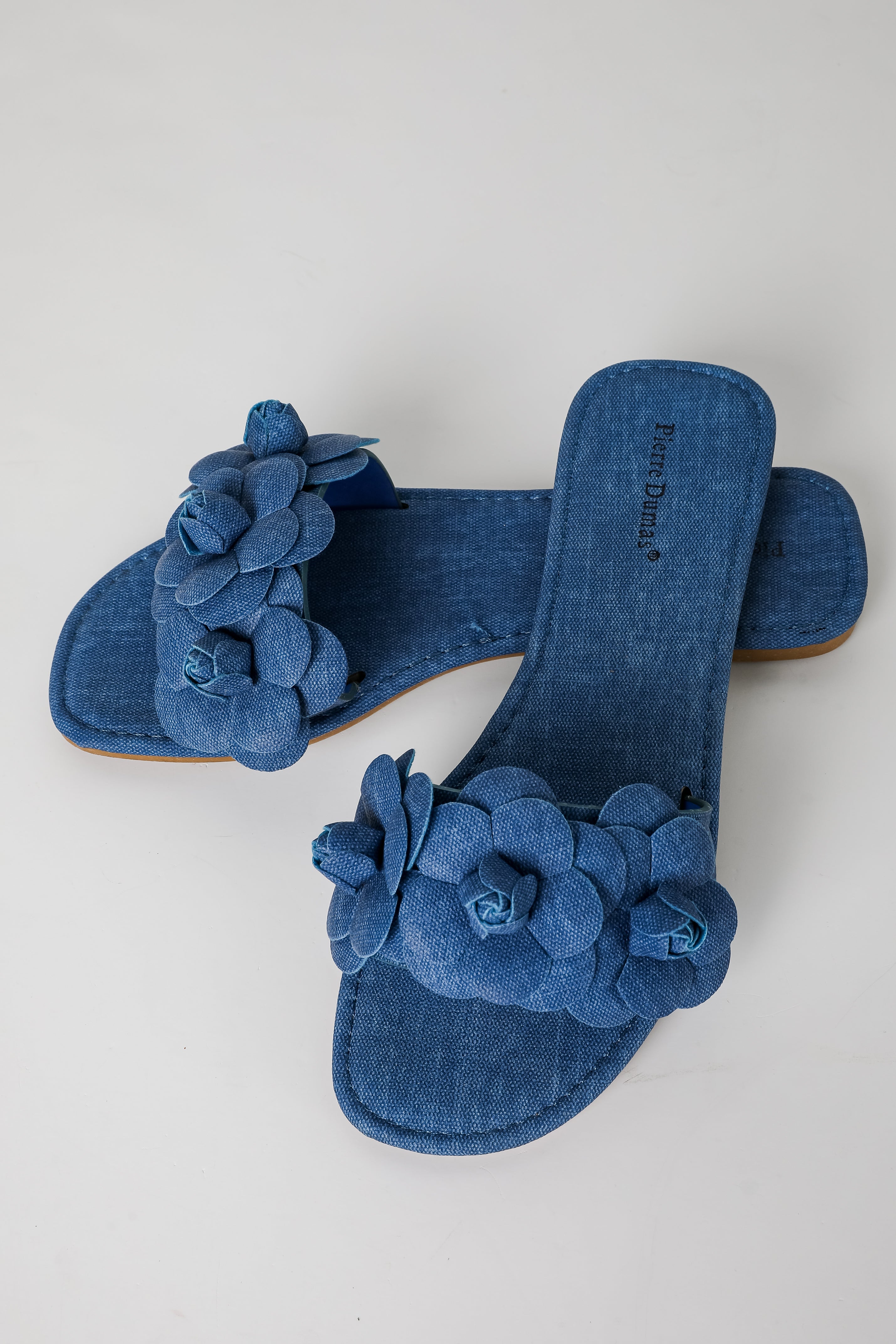 FINAL SALE - Classy Touch Blue Flower Slide Sandals