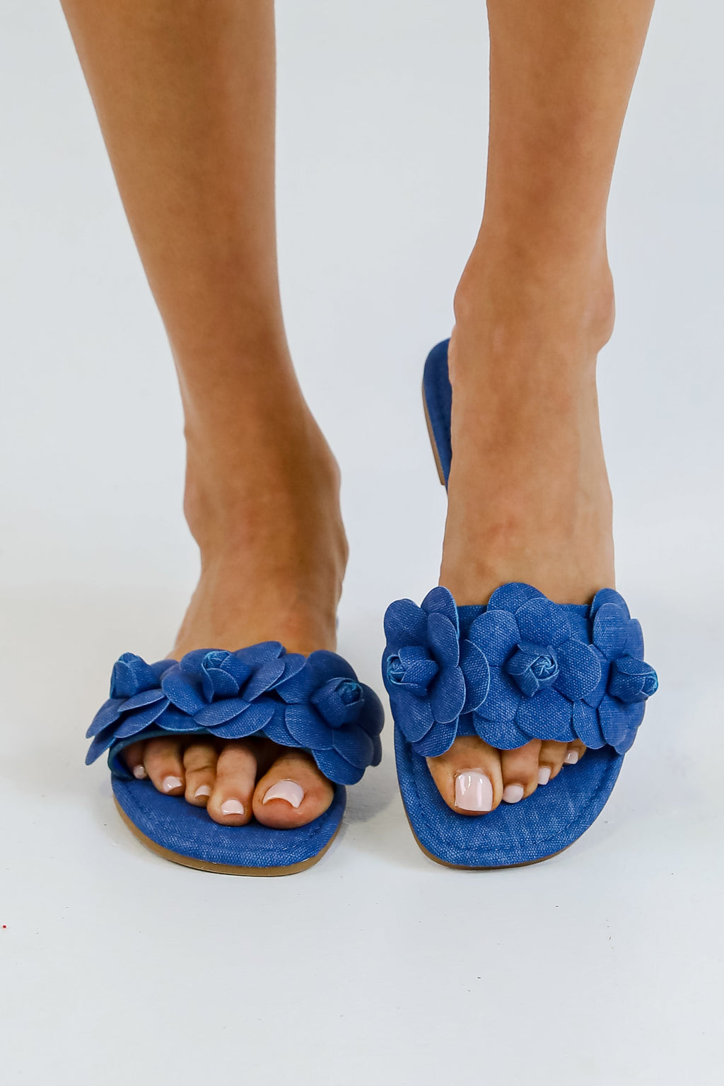 FINAL SALE - Classy Touch Blue Flower Slide Sandals