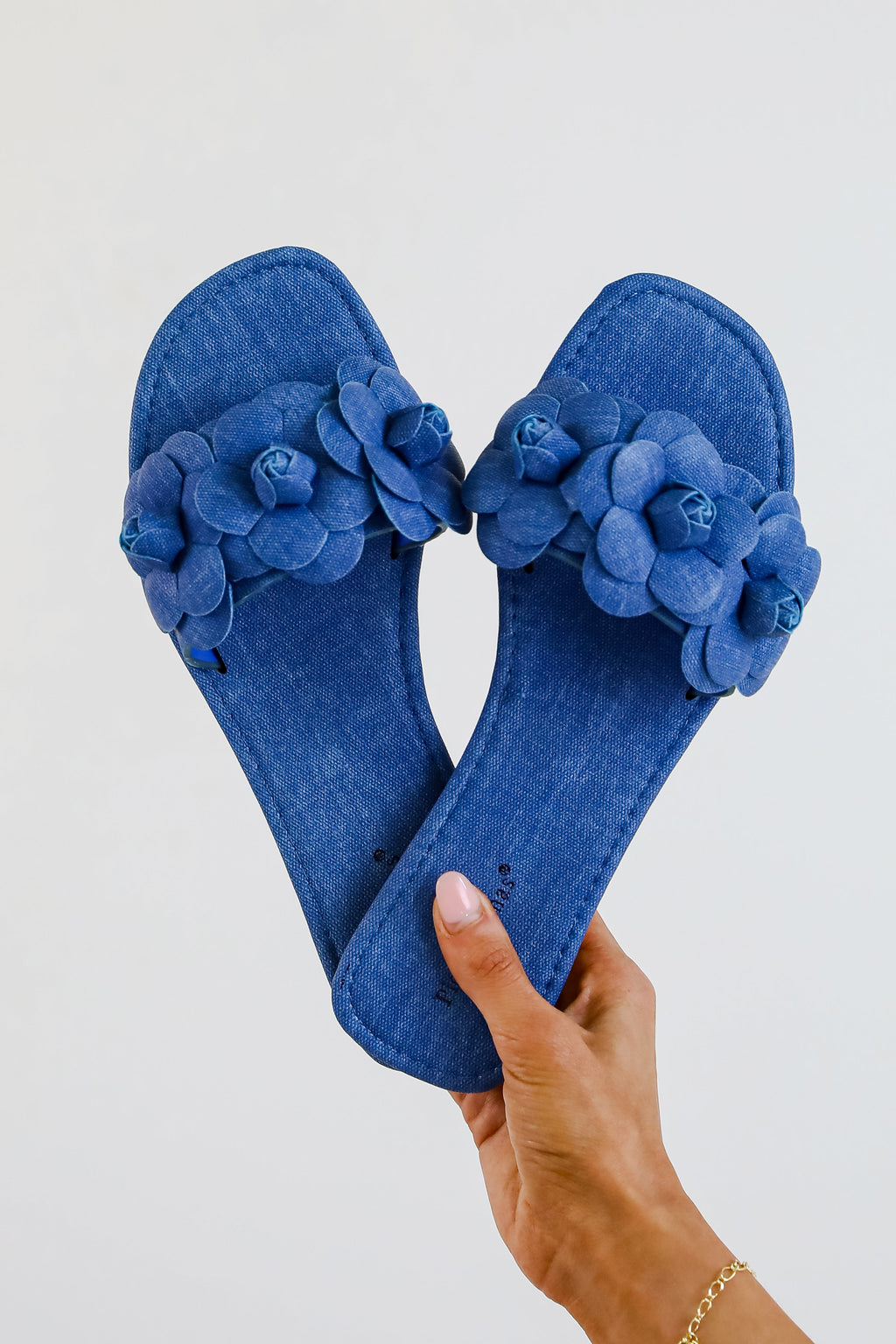 FINAL SALE - Classy Touch Blue Flower Slide Sandals