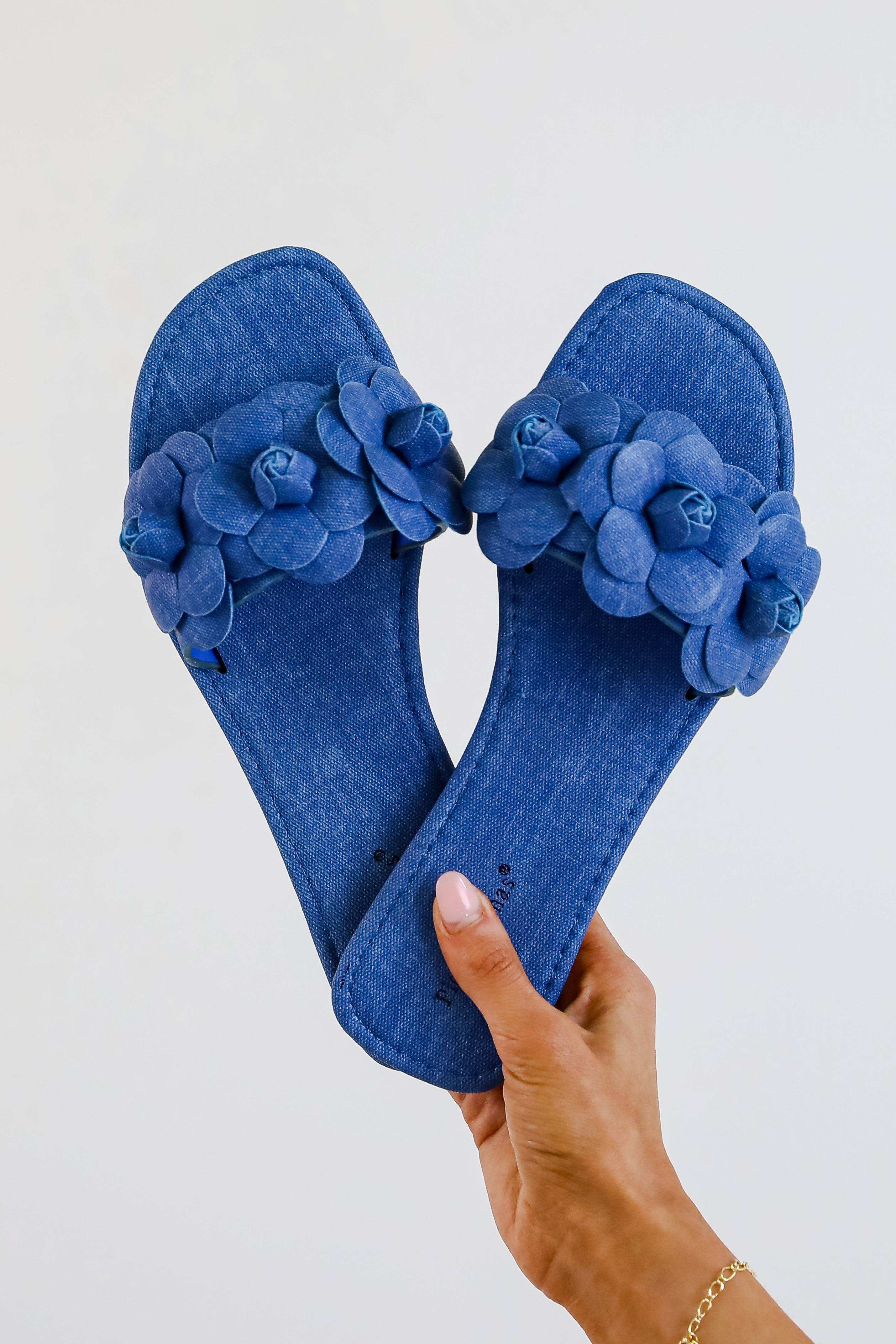 FINAL SALE - Classy Touch Blue Flower Slide Sandals