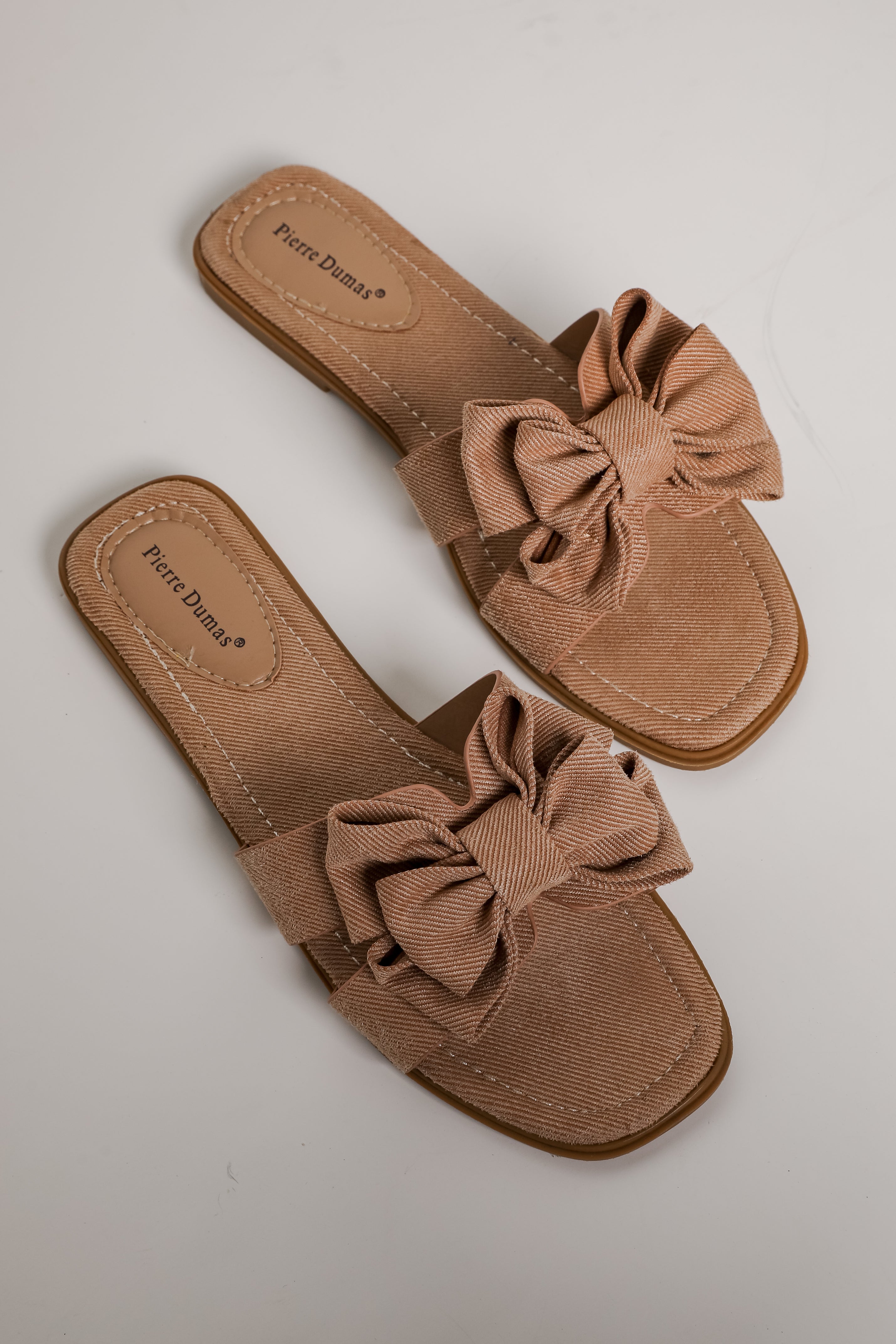 FINAL SALE - Find Your Pace Taupe Bow Slide Sandals