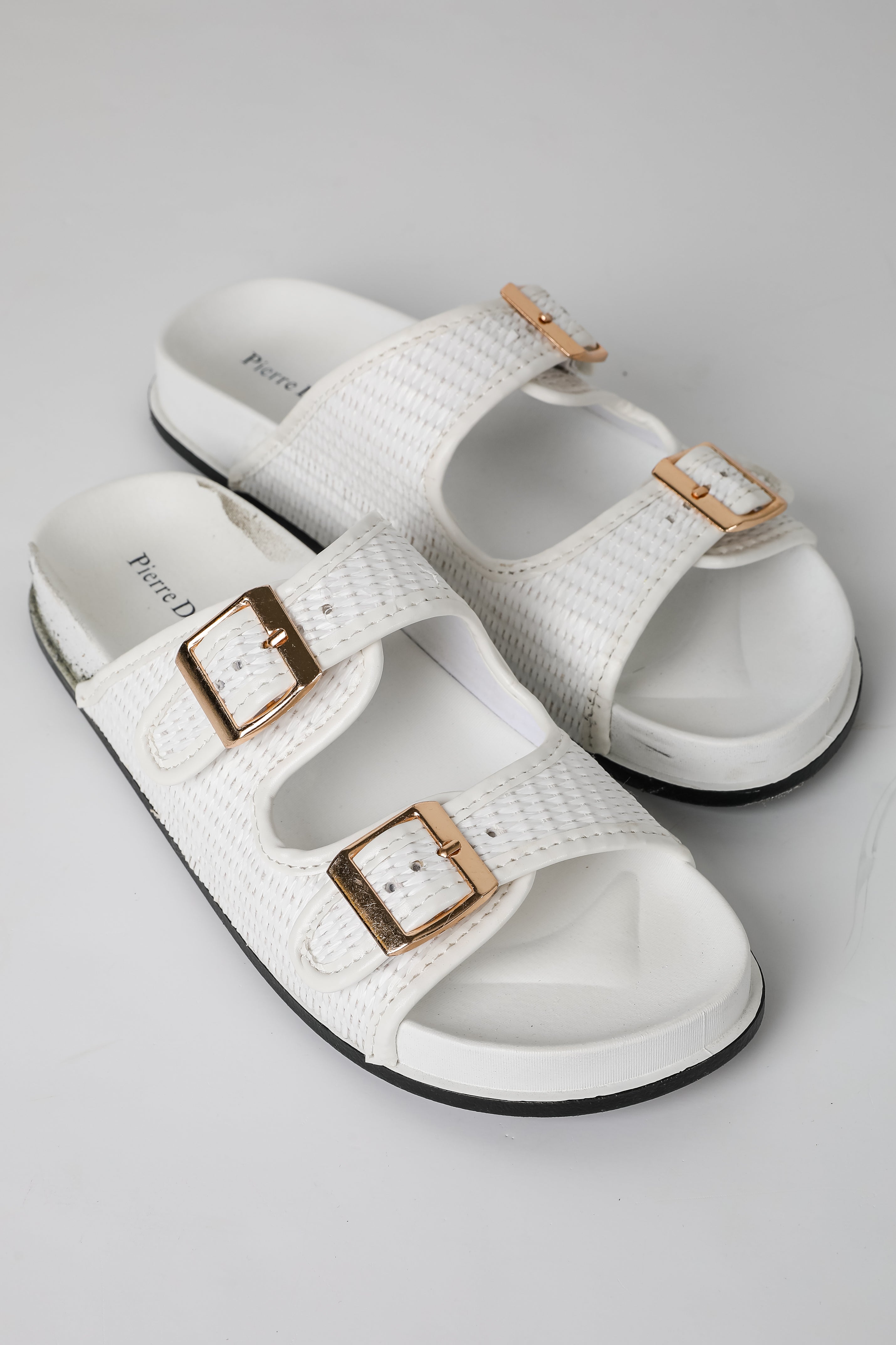 FINAL SALE - Palm Beach White Straw Double Strap Sandals
