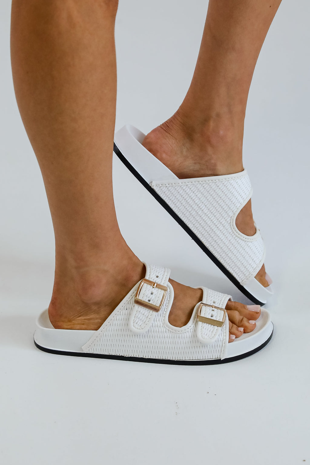 FINAL SALE - Palm Beach White Straw Double Strap Sandals